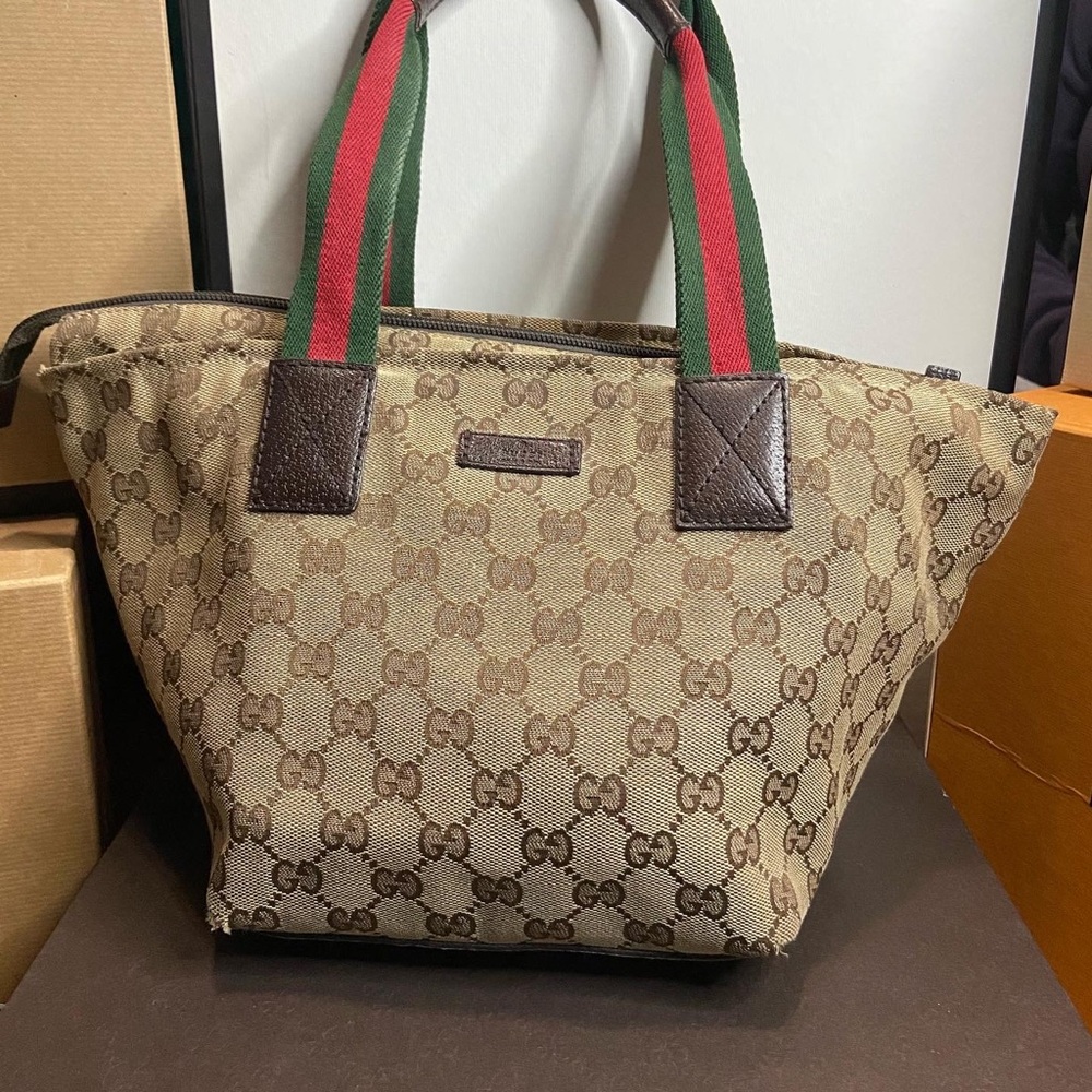 Gucci
Beige/Brown GG Canvas and Leather Web Tote